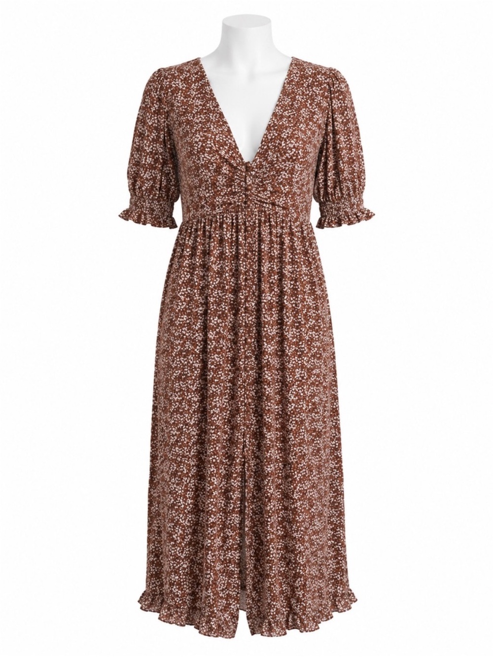 Size M Charlie Holiday Millie Dress Floral Vine Brown Midi Dress NWT